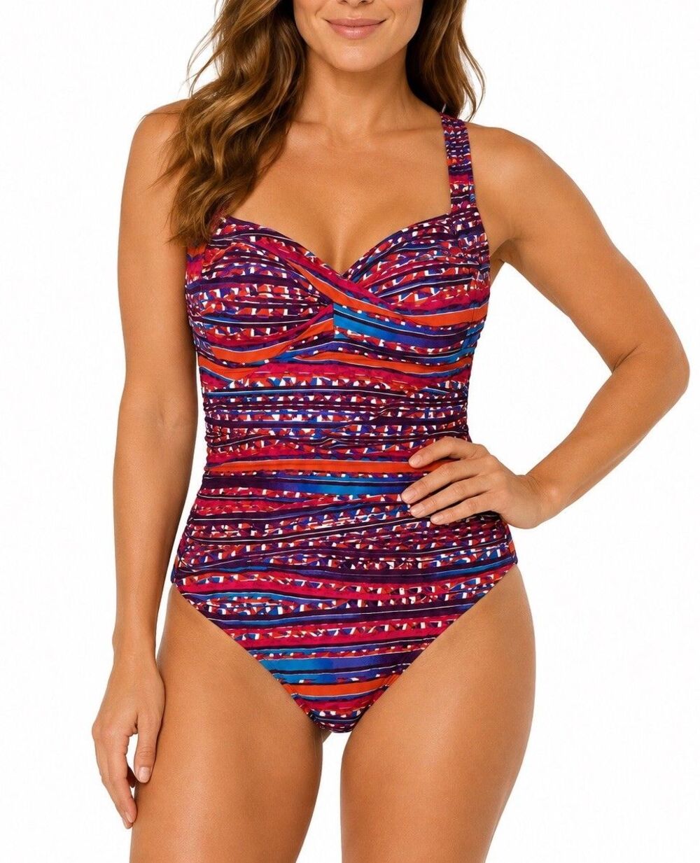 Jantzen Goddess Stripe Twist Front One Piece Swimsuit Multicolor Sz 10 Medium